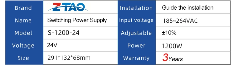 Wholesale S-1200 50a 1200w 24v Ac to Dc High Voltage Switching Power Supply for 3d Printer