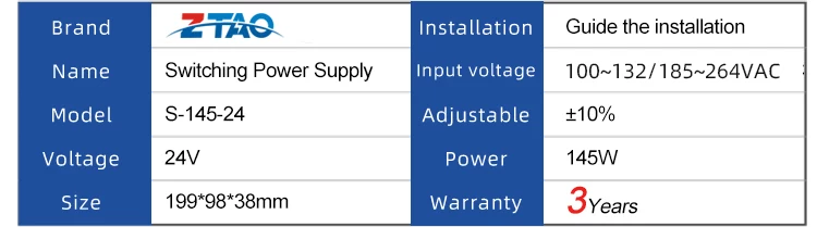 Constant Voltage 24V 145w PSU AC DC Switching Power Supply