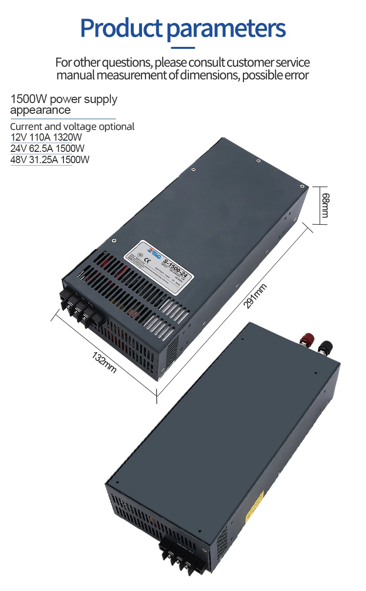 1500W 12v 24v 36v 48V Single output High efficiency Switching Power Supply