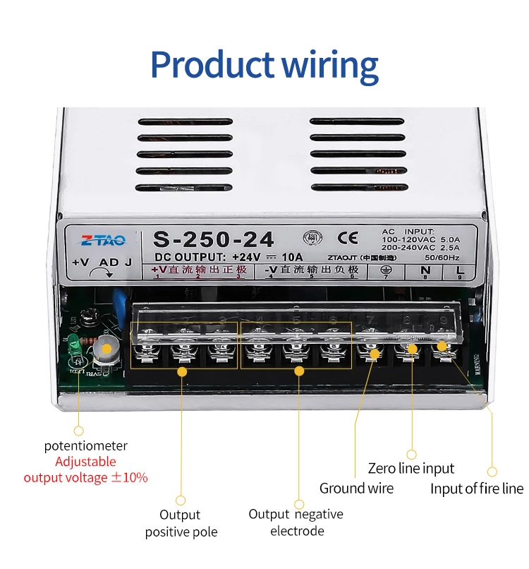 Factory Selling 24v 10a Led Dc S-250-24 250w Led Light Switch Mode Power Supply for 3D Printer