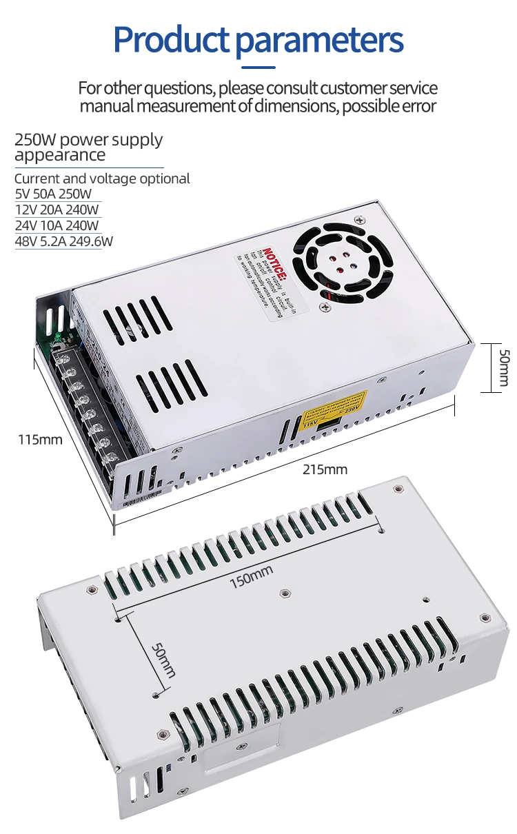 Factory Selling 24v 10a Led Dc S-250-24 250w Led Light Switch Mode Power Supply for 3D Printer