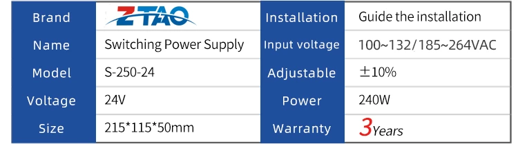 Factory Selling 24v 10a Led Dc S-250-24 250w Led Light Switch Mode Power Supply for 3D Printer
