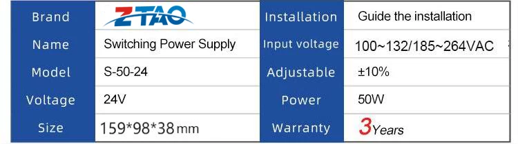 S-50-24 AC to DC 24v  50w 2.1A Switching Power Supply for Led