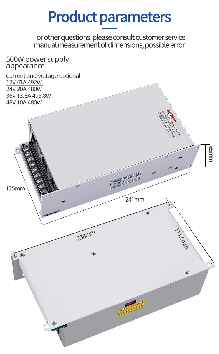 AC to DC 24v 20a 500w  smps Single Output DC Switching Power Supply 48v 10a