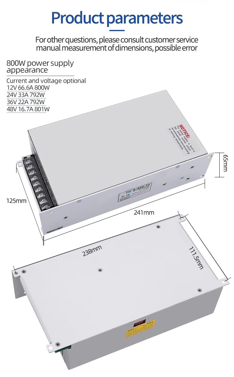 S-800-24 800w 24v 33a Smps Ac to Dc Switching Mode Power Supply for CCTV Camera 3d Printer