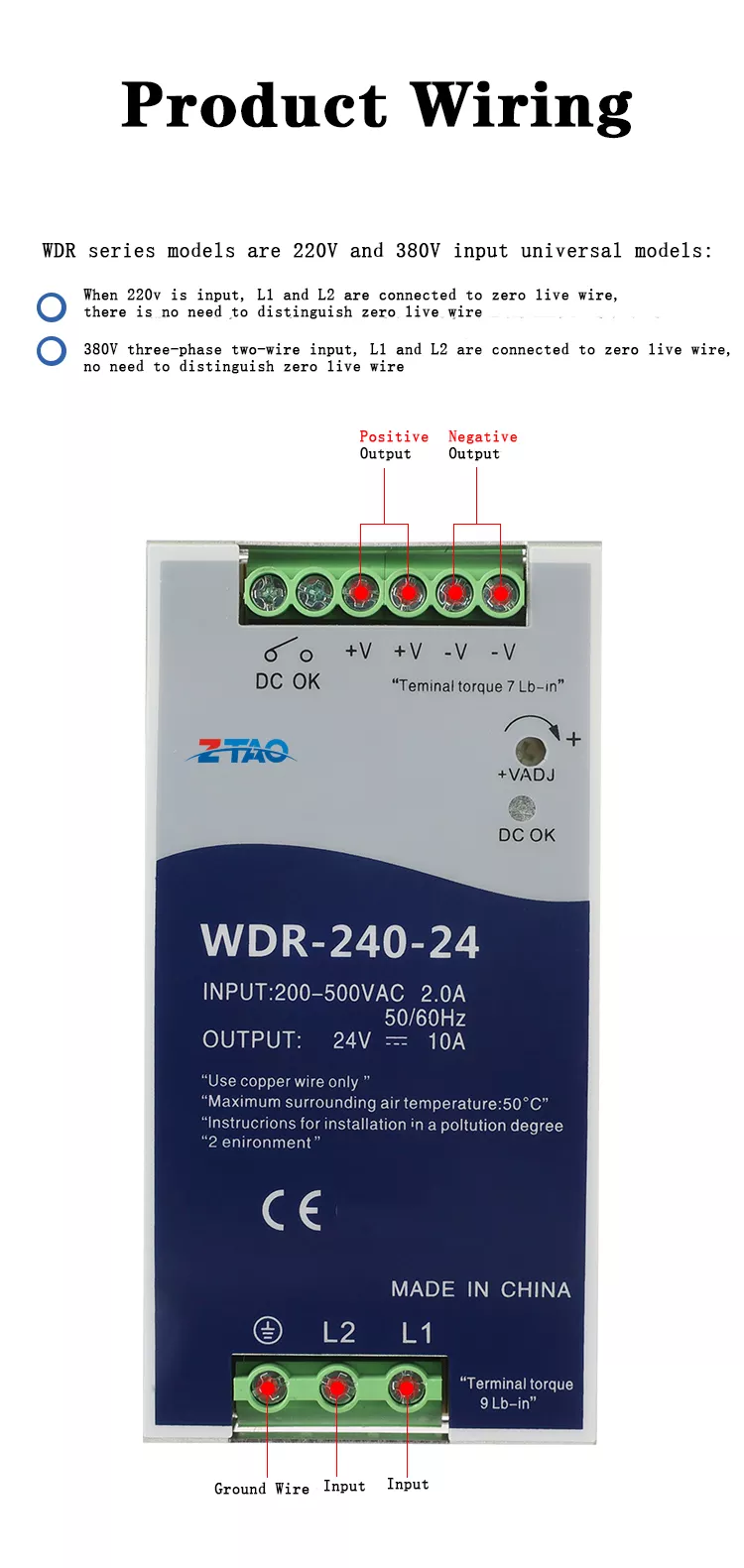 WDR-60-24 380V Input 60W 24V 2.5A Industrial Control AC to DC SMPS DIN Rail Power Supply