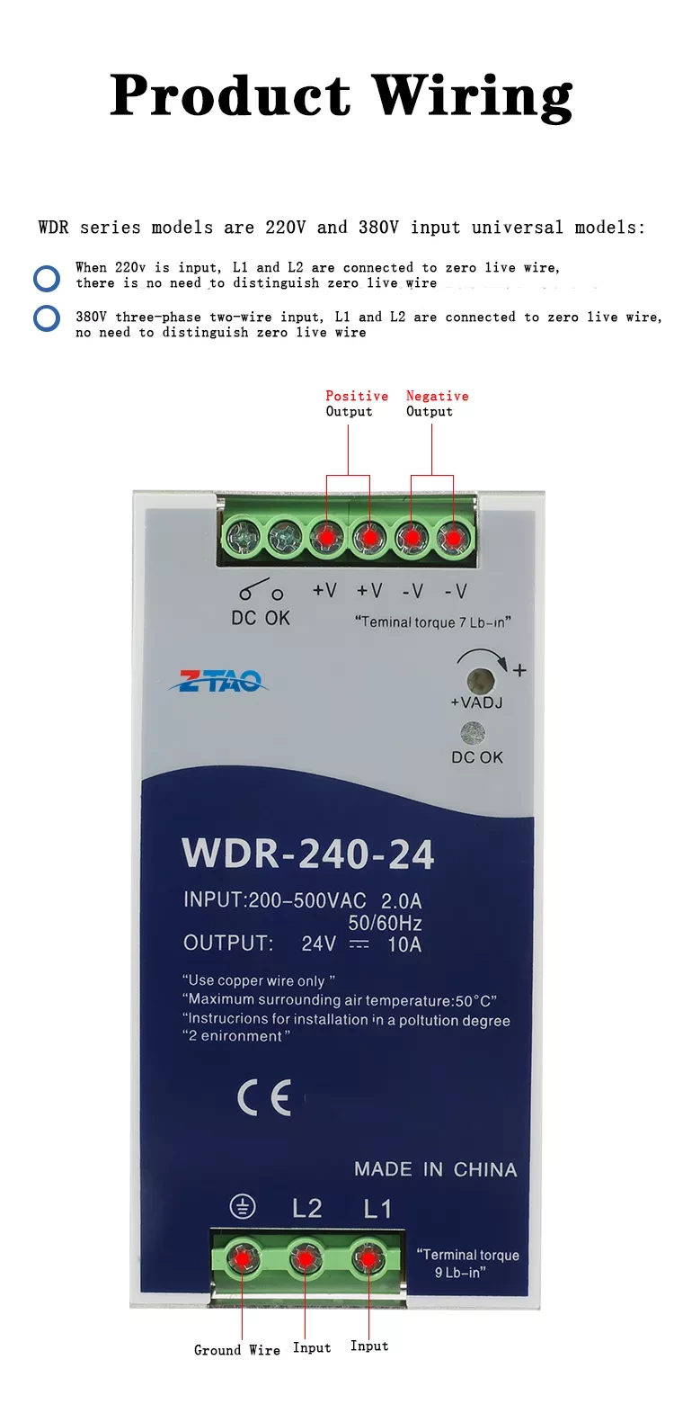 WDR-120-24 24 Vlot 5A 120W DIN Rail SMPS LED Switching Power Supply