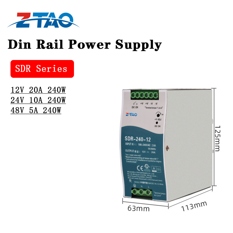 SDR-240-24 24V 10A 48V 5A DC Pfc DIN Rail SMPS Switching Power Supply