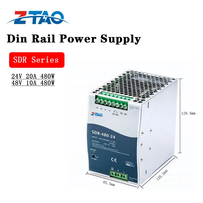 SDR-480 24V 20A 48V 10A Pfc Din Rail Mounted Switch Mode Power Supply