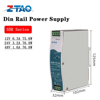 SDR-75-12 75W 6.3A 12V 24V 3.2A DC Pfc DIN Rail Switching Power Supply