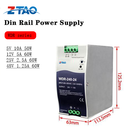 Ztao 240W WDR-240-24 24V 10A 380V to 24V 48V Regulated Power Supply