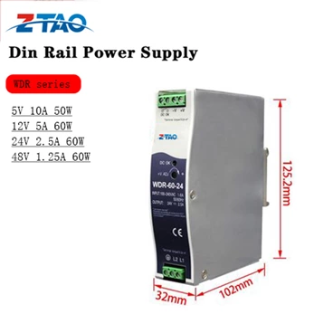 WDR-60-24 380V Input 60W 24V 2.5A Industrial Control AC to DC SMPS DIN Rail Power Supply