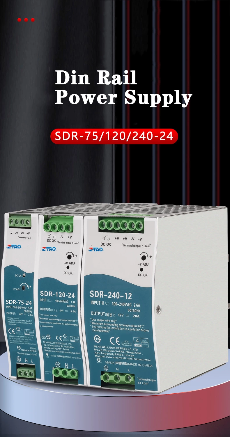 SDR-240-24 24V 10A 48V 5A DC Pfc DIN Rail SMPS Switching Power Supply