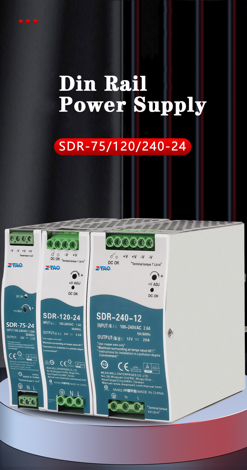 SDR-480 24V 20A 48V 10A Pfc Din Rail Mounted Switch Mode Power Supply