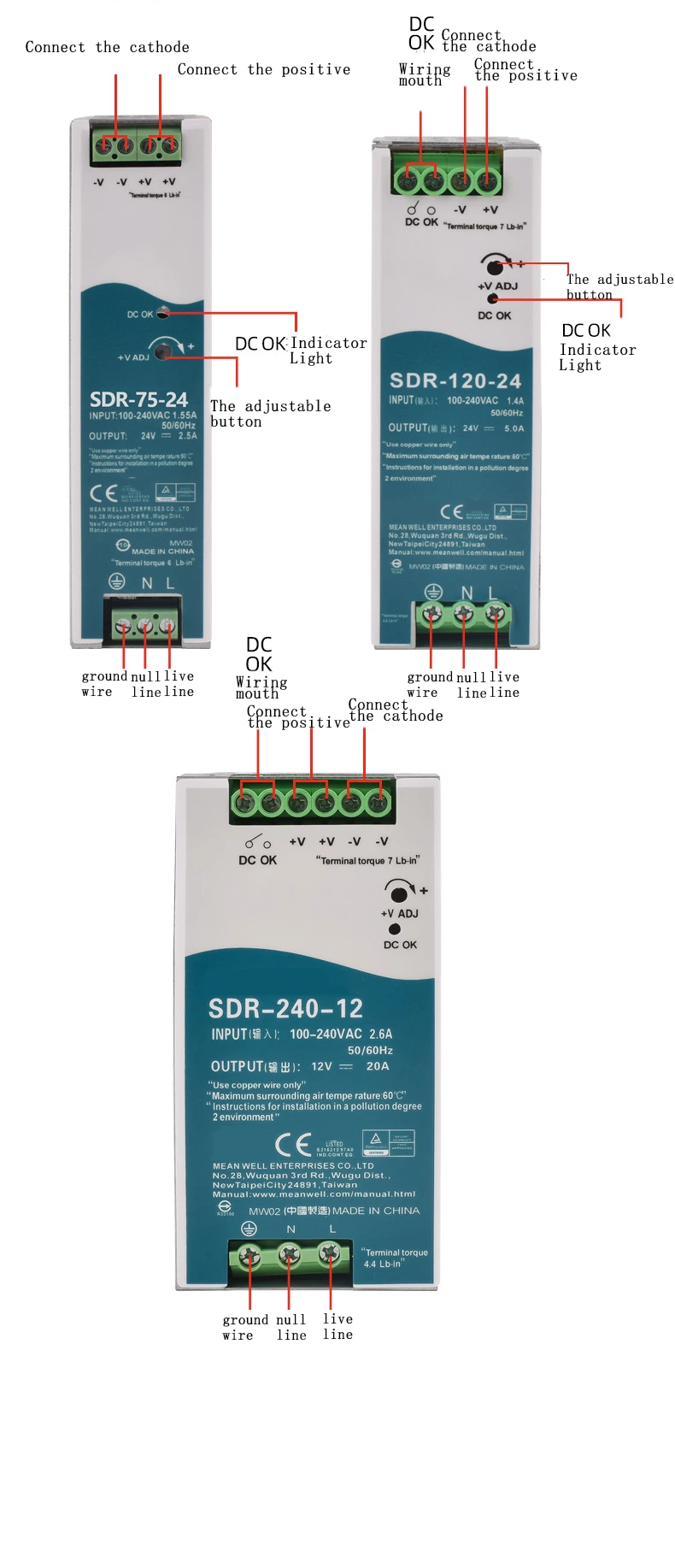 SDR-240-24 24V 10A 48V 5A DC Pfc DIN Rail SMPS Switching Power Supply