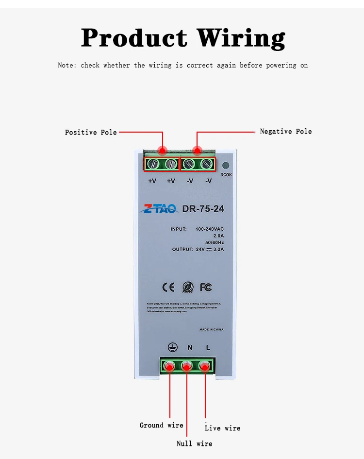 Dr-75-24 Smps 24vdc 12v 6.3a 24v 3.2a 48v 1.6a 75w Industrial Din Rail Switching Mode Power Supply