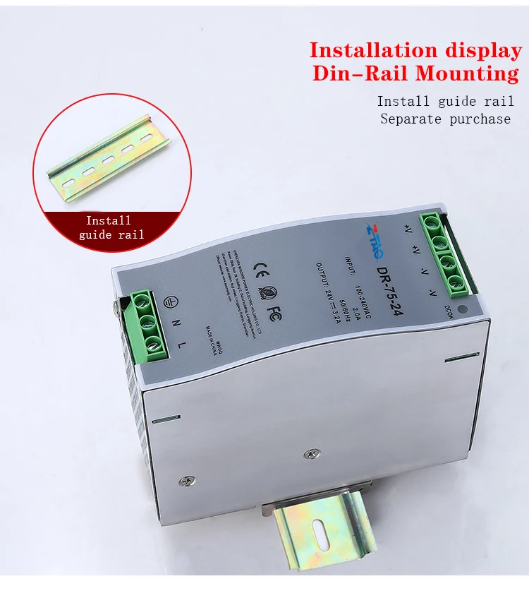 Dr-75-24 Smps 24vdc 12v 6.3a 24v 3.2a 48v 1.6a 75w Industrial Din Rail Switching Mode Power Supply