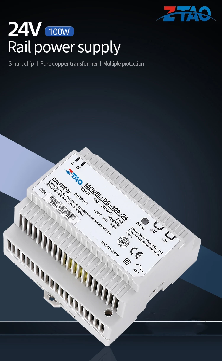 Dr-100-24 Slim Type 100w Dc 12v 7.5A 24v 4.2A Ac to Dc Din Rail Switching Power Supply