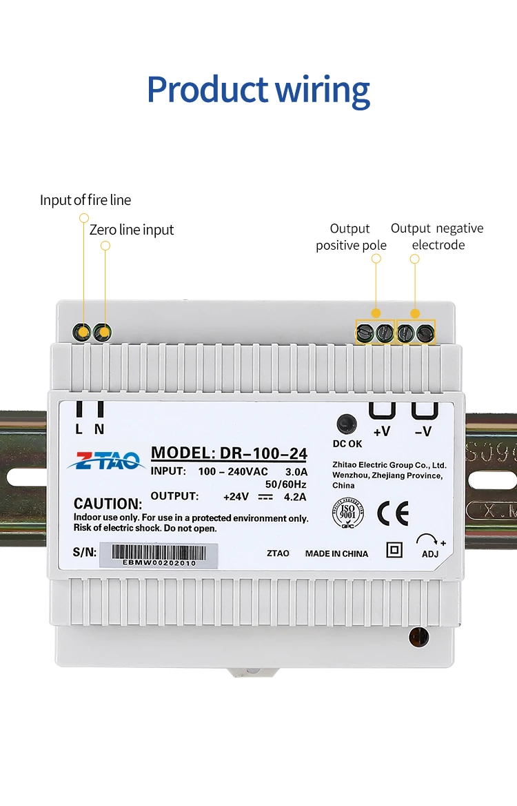 Dr-100-24 Slim Type 100w Dc 12v 7.5A 24v 4.2A Ac to Dc Din Rail Switching Power Supply