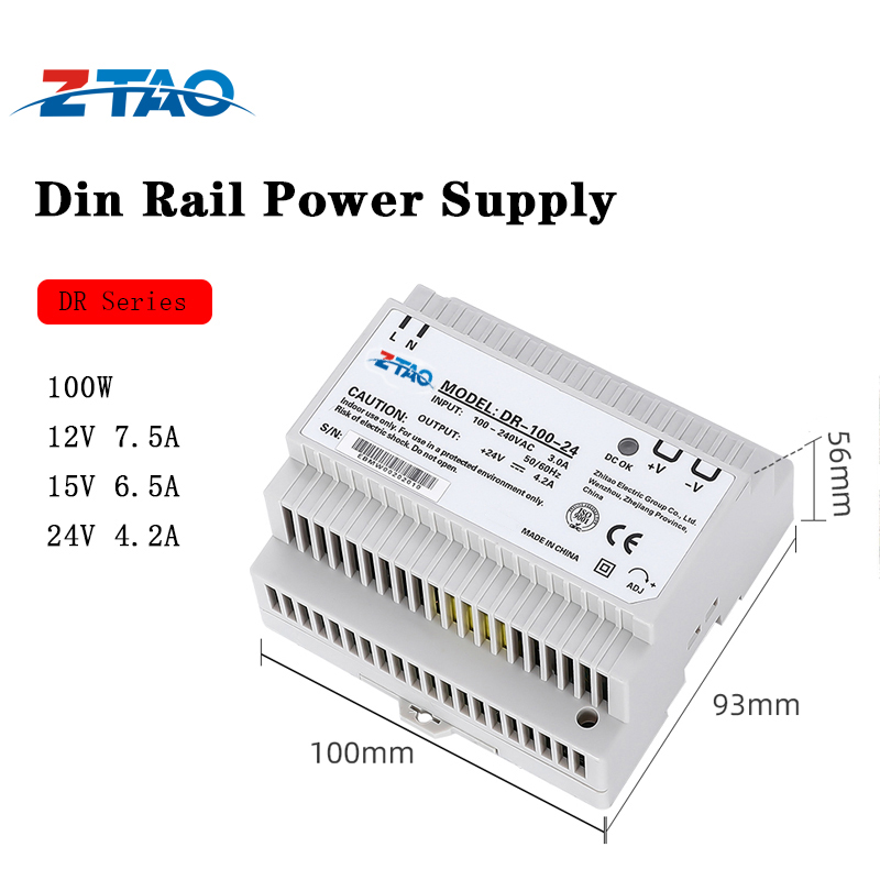 Dr-100-24 Slim Type 100w Dc 12v 7.5A 24v 4.2A Ac to Dc Din Rail Switching Power Supply