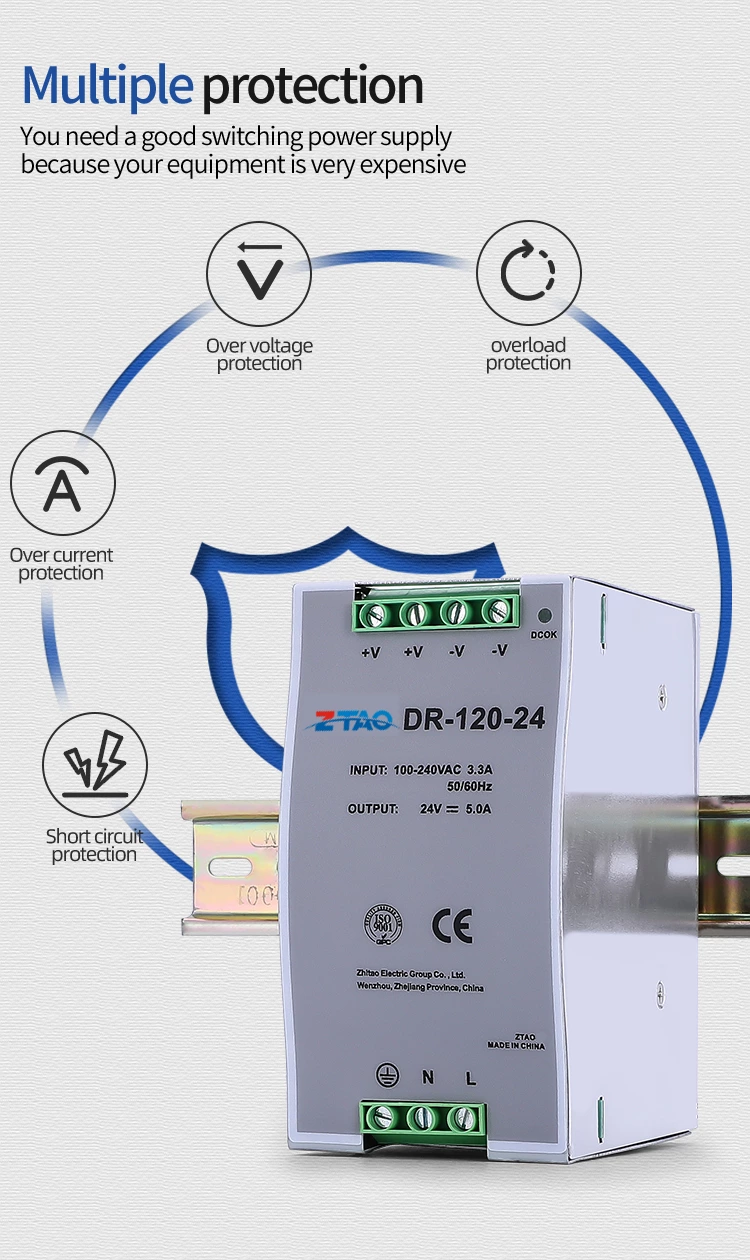 24V Smps DR-120-24 12v 10a 24v 5a 120w Din Rail Switching Mode Power Supply