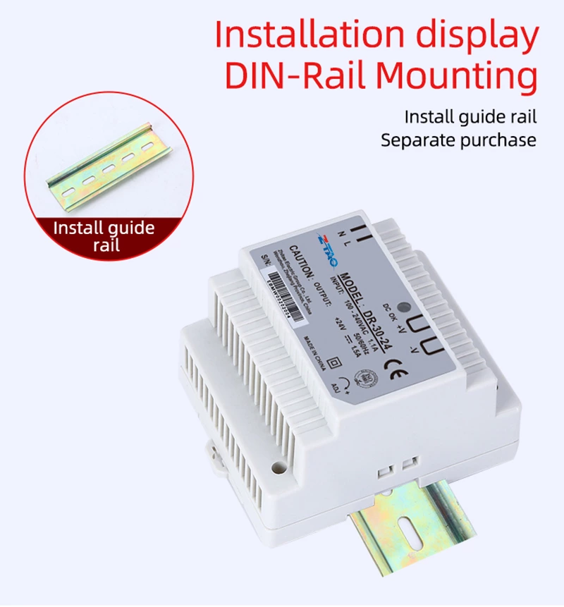 DR-30-24 Constant Voltage Single Output 5V 12v 24V 48V Ac Dc Industrial Din Rail Switching Power Supply for Led