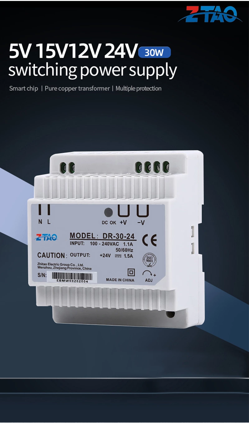 DR-30-24 Constant Voltage Single Output 5V 12v 24V 48V Ac Dc Industrial Din Rail Switching Power Supply for Led