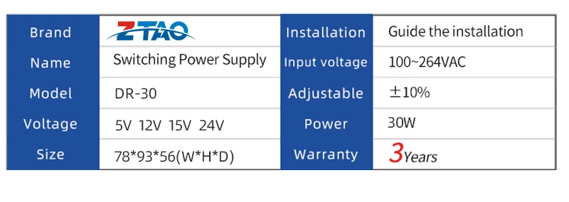 DR-30-24 Constant Voltage Single Output 5V 12v 24V 48V Ac Dc Industrial Din Rail Switching Power Supply for Led