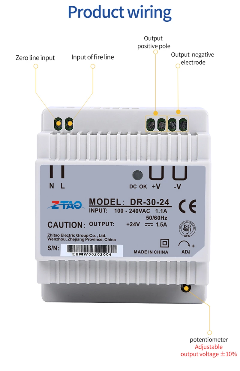 DR-30-24 Constant Voltage Single Output 5V 12v 24V 48V Ac Dc Industrial Din Rail Switching Power Supply for Led