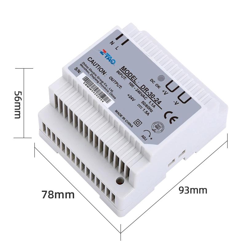 DR-30-24 Constant Voltage Single Output 5V 12v 24V 48V Ac Dc Industrial Din Rail Switching Power Supply for Led