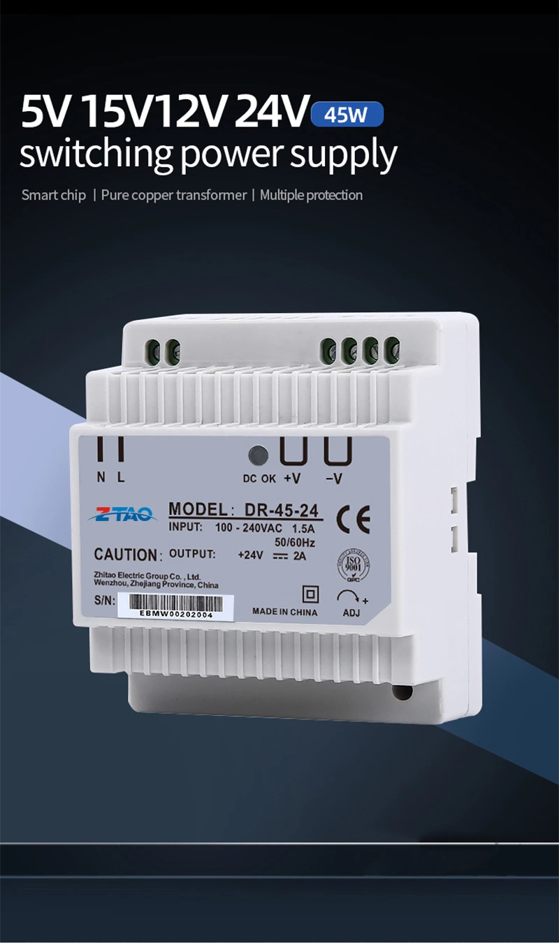DR-45-24 DIN Rail Single Output ZTAOJT 45W 24V 2A Led Switching Power Supply