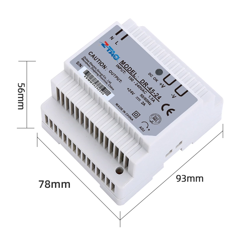 DR-45-24 DIN Rail Single Output ZTAOJT 45W 24V 2A Led Switching Power Supply