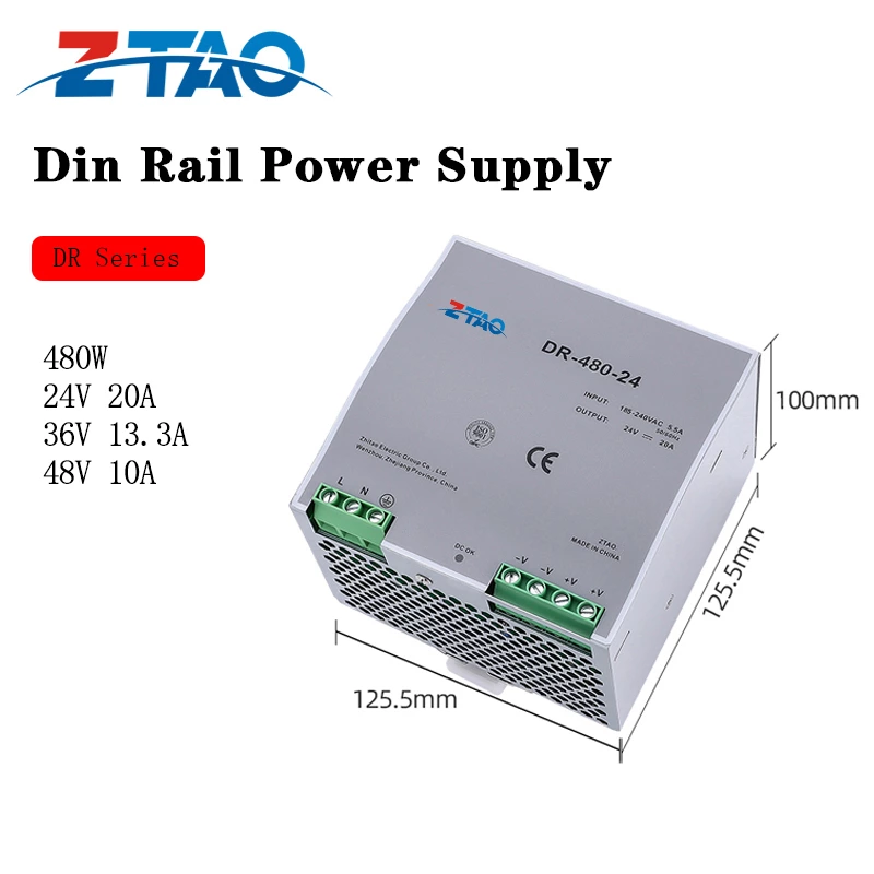 DR-480 480W 20A 24Vdc Din Rail Power Supply 12v dc to 24v dc Din-Rail Switching Power Supply