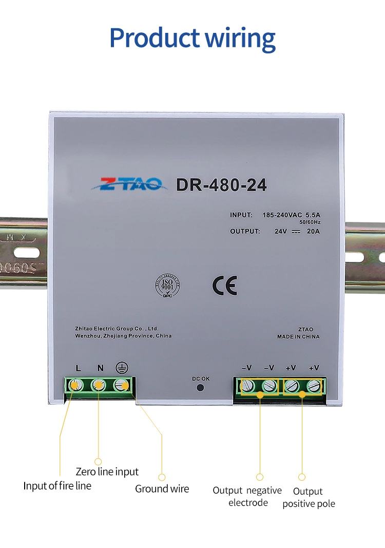 DR-480 480W 20A 24Vdc Din Rail Power Supply 12v dc to 24v dc Din-Rail Switching Power Supply