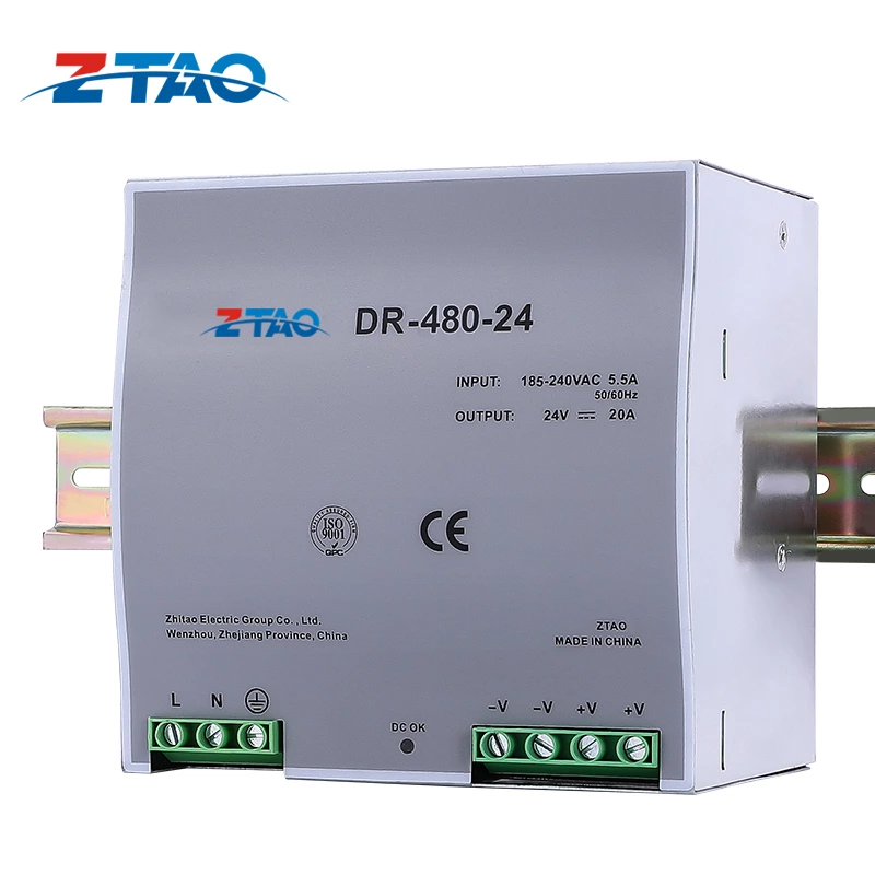 DR-480 480W 20A 24Vdc Din Rail Power Supply 12v dc to 24v dc Din-Rail Switching Power Supply