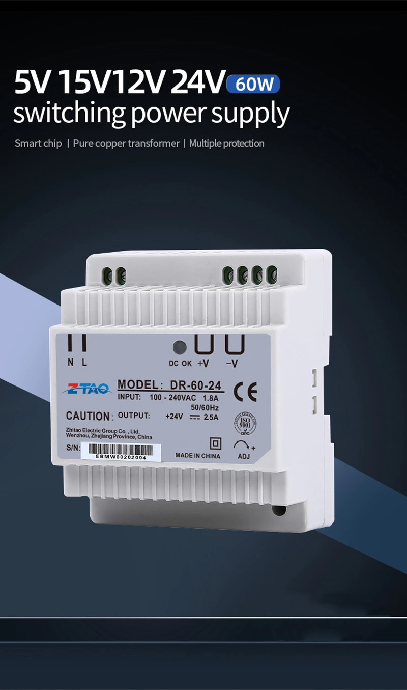 DR-60-24 24vdc 60W 24V 2.5A 12v 5a Single Output Industrial DIN RAIL Power Supply