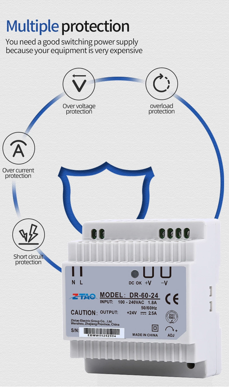 DR-60-24 24vdc 60W 24V 2.5A 12v 5a Single Output Industrial DIN RAIL Power Supply