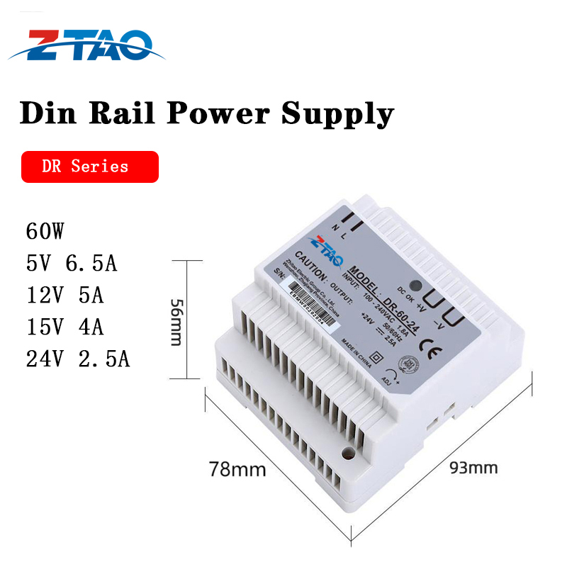 DR-60-24 24vdc 60W 24V 2.5A 12v 5a Single Output Industrial DIN RAIL Power Supply