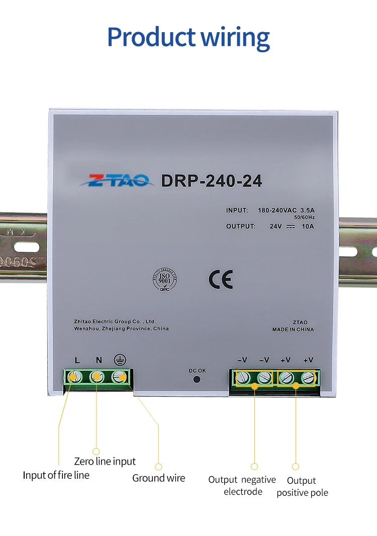 Single Output 240W 5A 48V DC DRP-240-24 10A 24V DIN Rail Ups Switching Power Supply