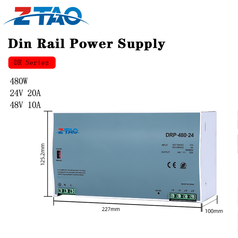 DRP-480-24 24 Voltage 480W Ac Dc 20A 48V 10A DC Transformer Din Rail Power Supply Industrial Control