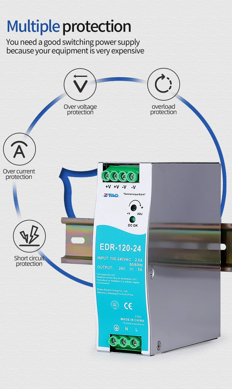 120W EDR-120-24 24V 5A 12V 10A 120W Din Rail Switching Mode Power Supply