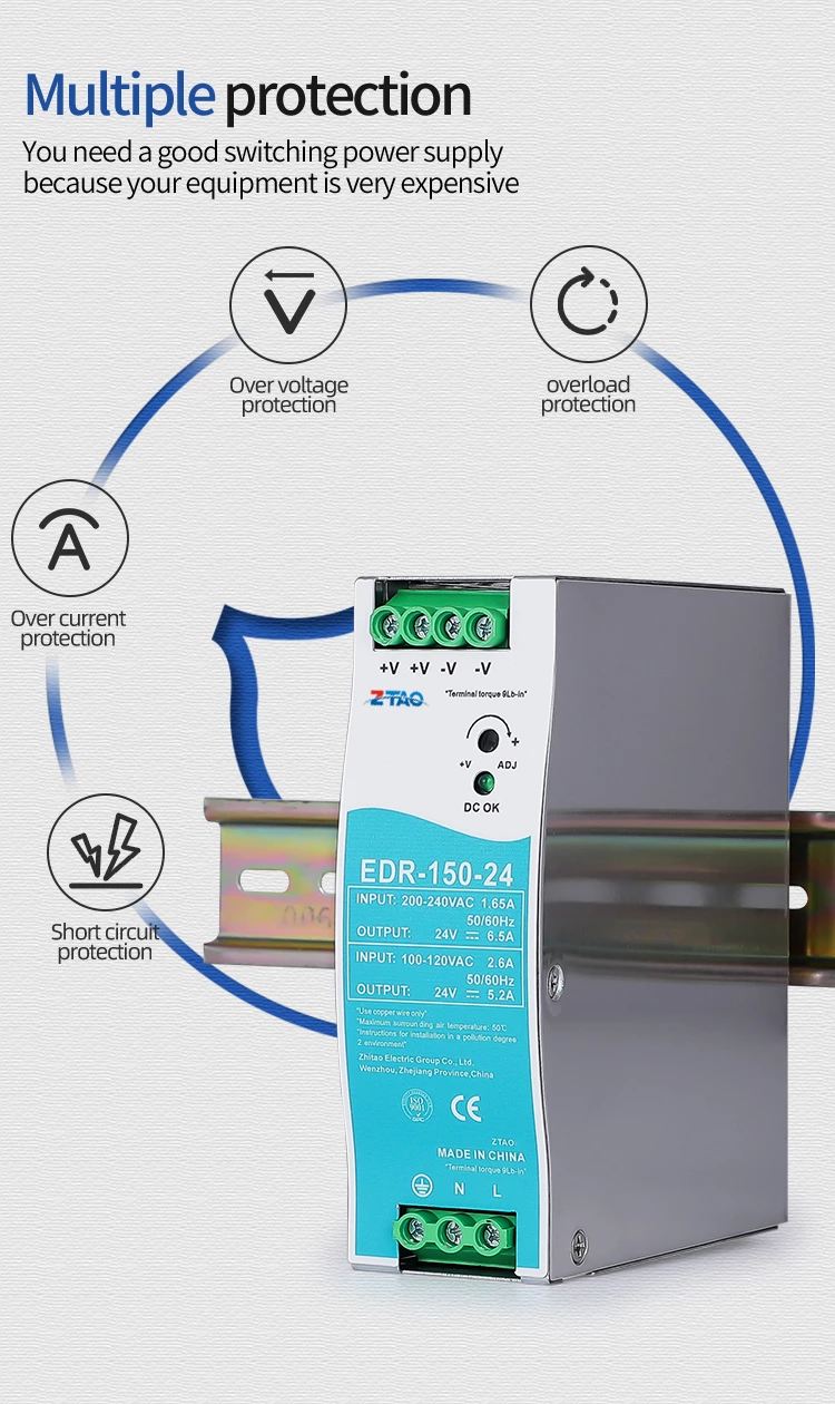 150W 24V 6.5A Din Rail EDR-150-24 AC to DC adjustable Switching Power Supply