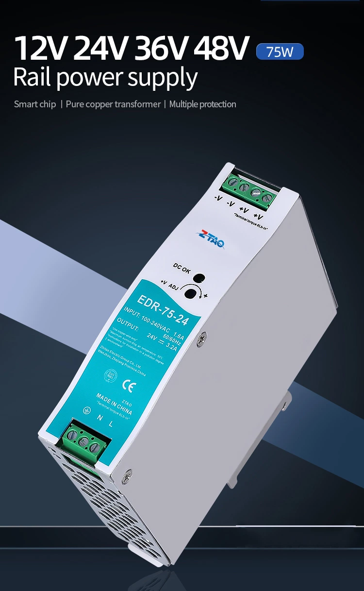 EDR-75-24 24V 3.2A 12V 6.3A 48V 1.6A 75W DIN Rail Industry Switching LED Power Supply