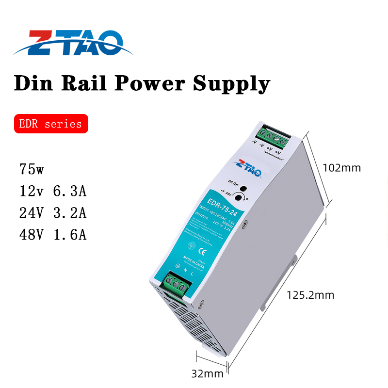 EDR-75-24 24V 3.2A 12V 6.3A 48V 1.6A 75W DIN Rail Industry Switching LED Power Supply