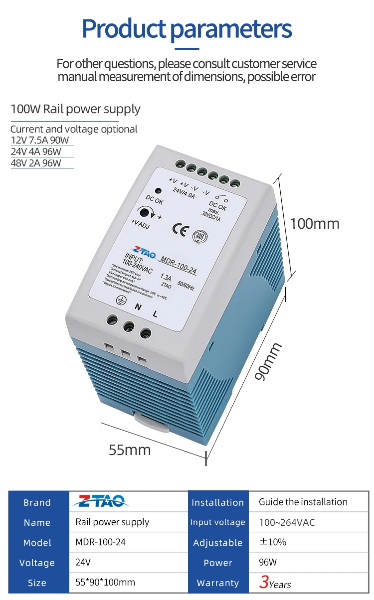MDR-100-24 12v 7.5A 24v 4A 48v 2A 100W Led Driver Ac Dc Switching Power Supply