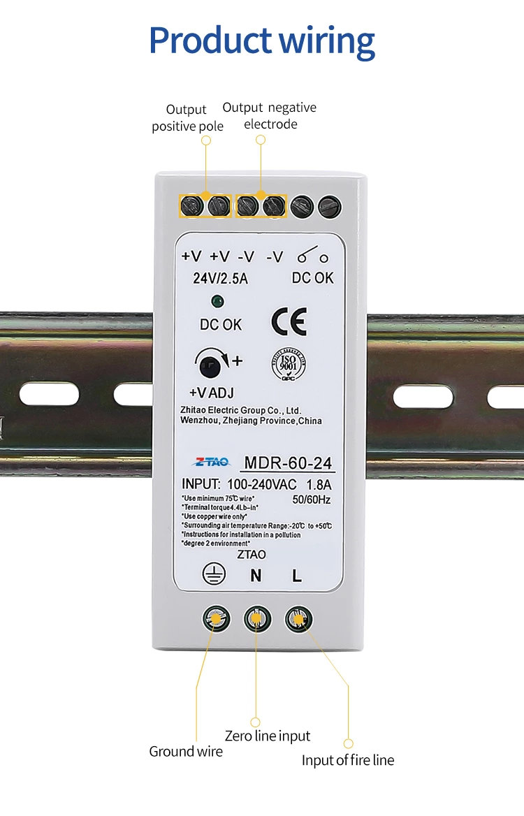 Hot Item Mdr-60 DC Din Rail 60w 24v Smps 5v 10a 12v 5a 24v 2.5a Switching Power Supply for Led