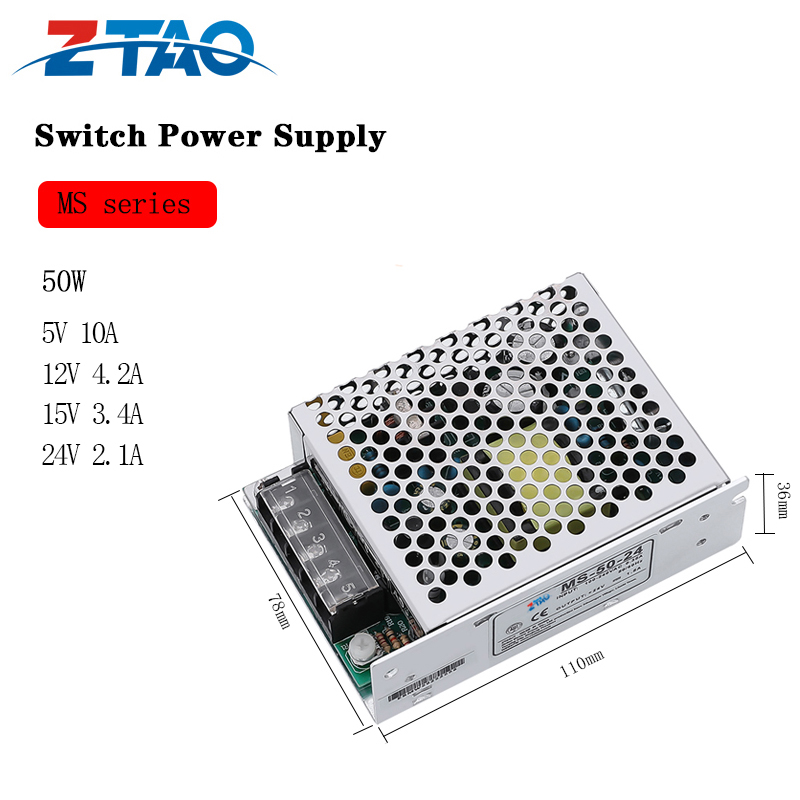 MS-50-24 5V 12V 24V 36V 48V 8A 4.2A 2.1A 1.4A 1.1A 50W Ac Dc Switching Power Supply
