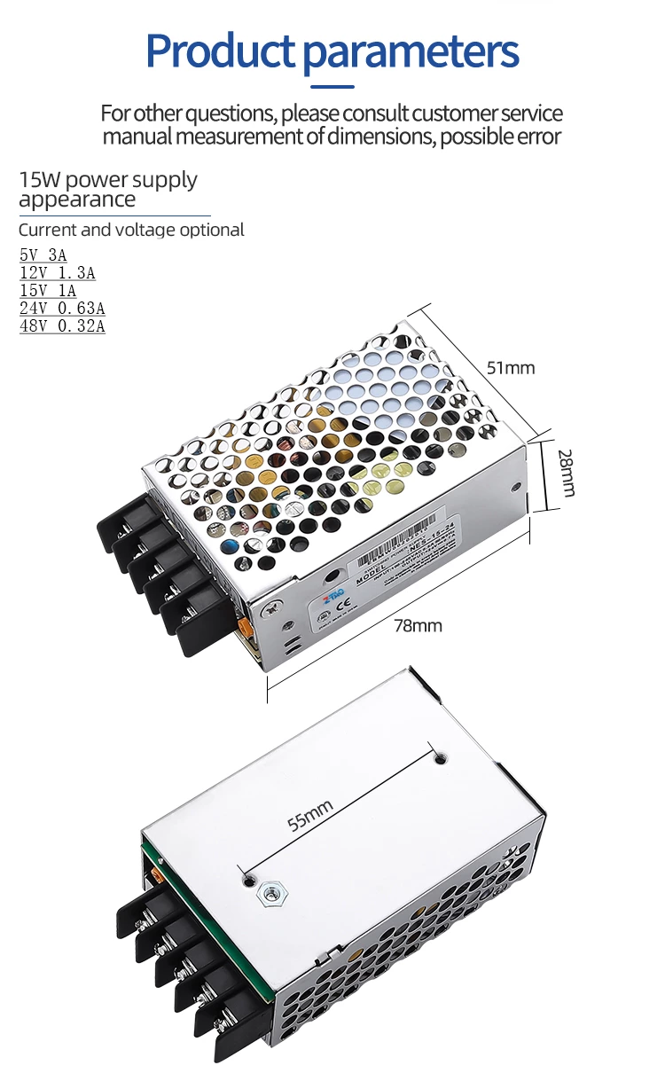 NES-15-24 Ac Dc 5v 3A 12v 1.3A 24v 0.7A 48V 0.35A  50~60hz 15w 16.8W Switching Power Supply for Led