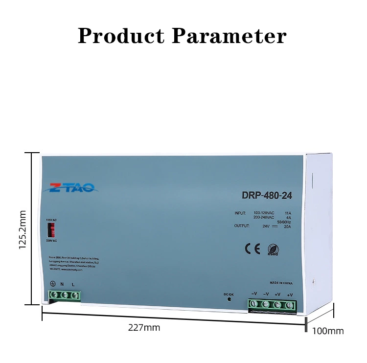 DRP-480-24 24 Voltage 480W Ac Dc 20A 48V 10A DC Transformer Din Rail Power Supply Industrial Control