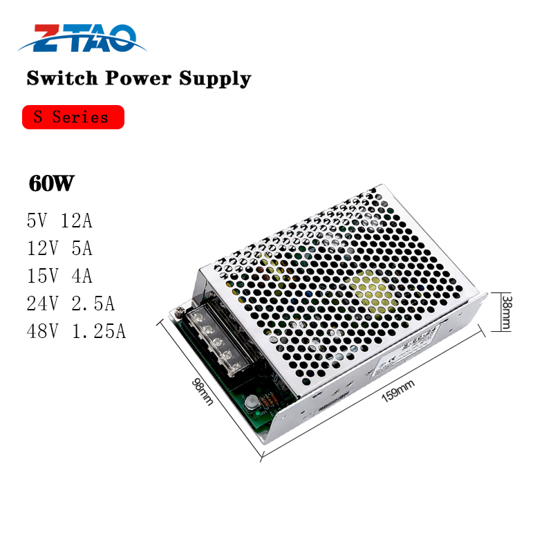 Single Output 60W 12V 5A DC toggle Switching Mode Power Supply